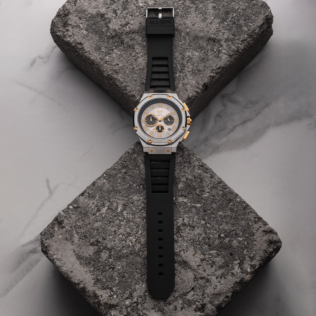 AM1046RB - AMBASSADOR SILVER & GOLD WATCH WITH RUBBER STRAP