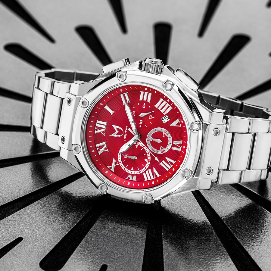 AM1022SS - AMBASSADOR SILVER / RED WATCH / STEEL BAND