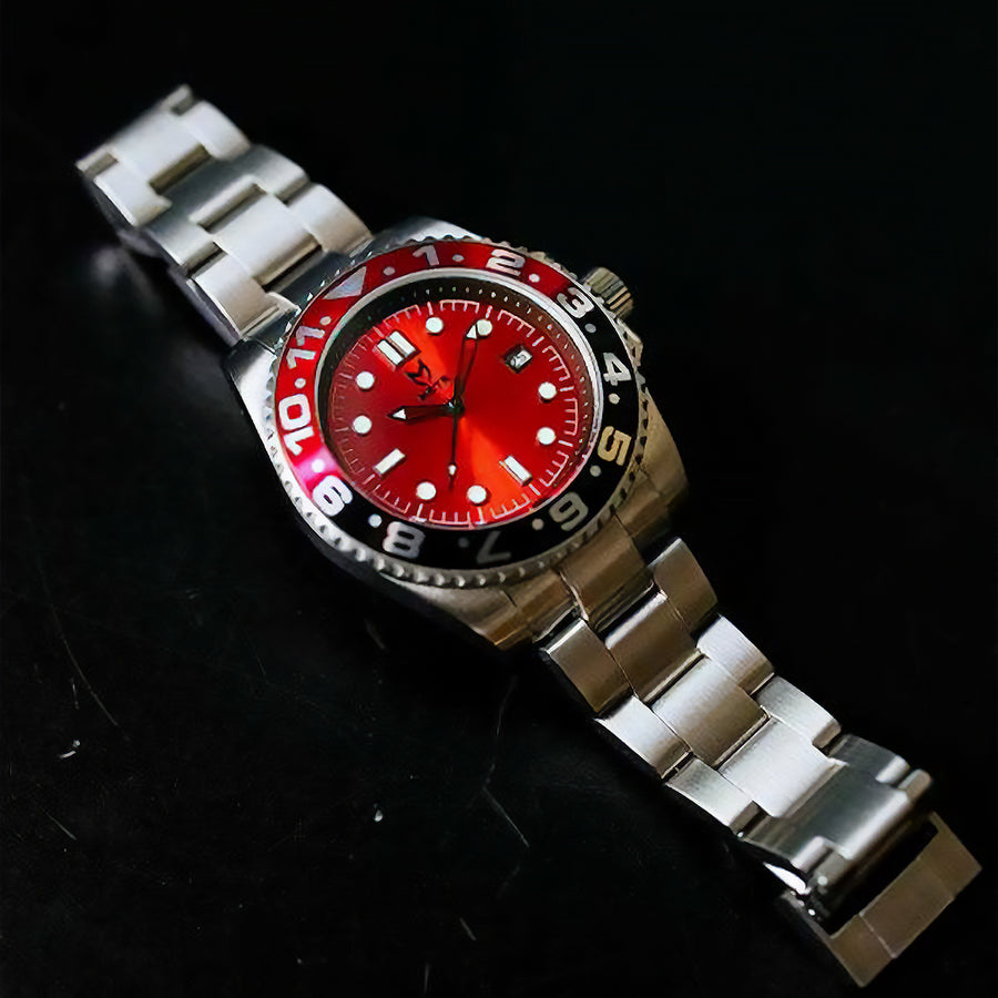 VO109SS - VOYAGER SILVER / BLACK & RED / SS BAND