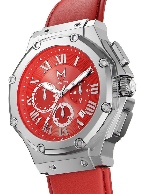 AM1022LB - AMBASSADOR SILVER / RED WATCH / LEATHER BAND