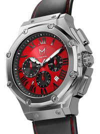 Thumbnail for AM1012LB - AMBASSADOR SILVER / RED / LEATHER BAND