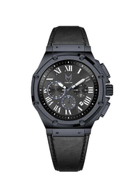 Thumbnail for AM1016LB - AMBASSADOR BLUE BRUSHED / BLACK LEATHER BAND