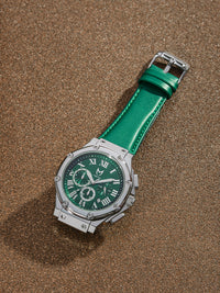 Thumbnail for AM1021LB - AMBASSADOR SILVER / GREEN / LEATHER BAND