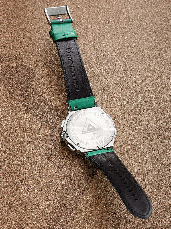 AM1021LB - AMBASSADOR SILVER / GREEN / LEATHER BAND