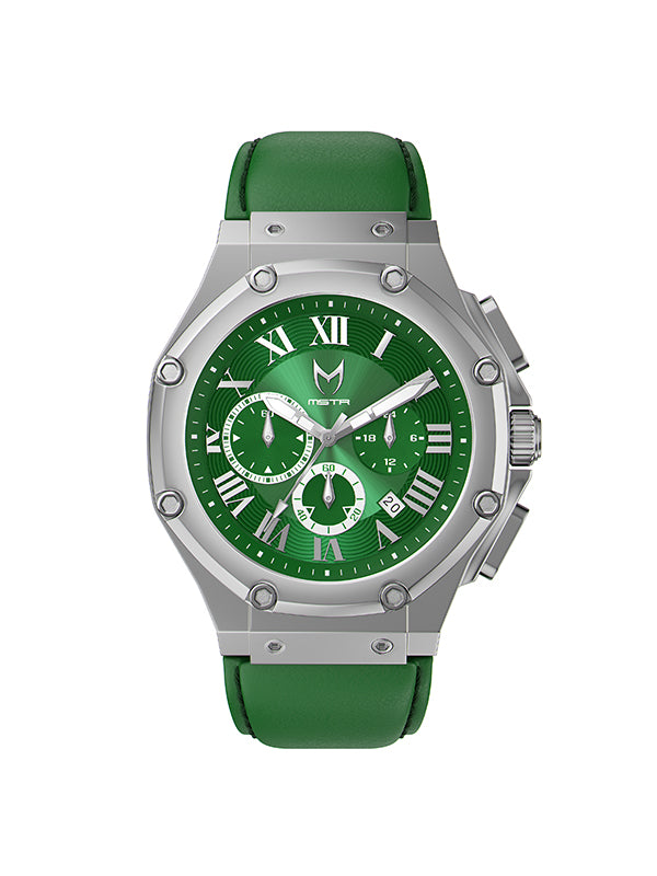 AM1021LB - AMBASSADOR SILVER / GREEN / LEATHER BAND