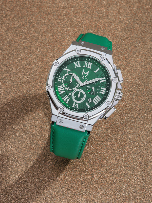 AM1021LB - AMBASSADOR SILVER / GREEN / LEATHER BAND