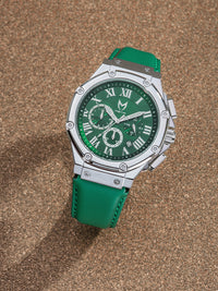 Thumbnail for AM1021LB - AMBASSADOR SILVER / GREEN / LEATHER BAND