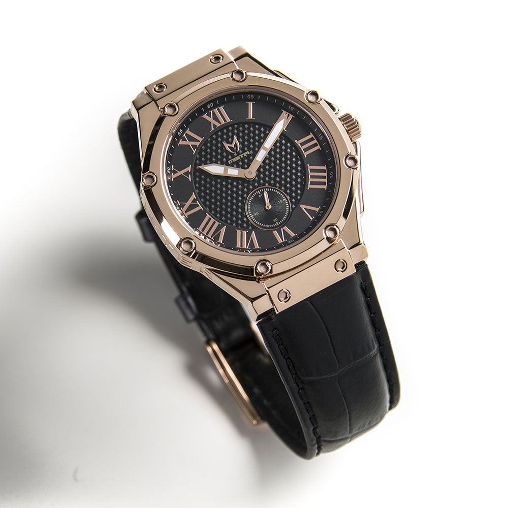 AU102CB - ULTRA SLIM ROSE GOLD / BLACK / CROC STYLE BAND