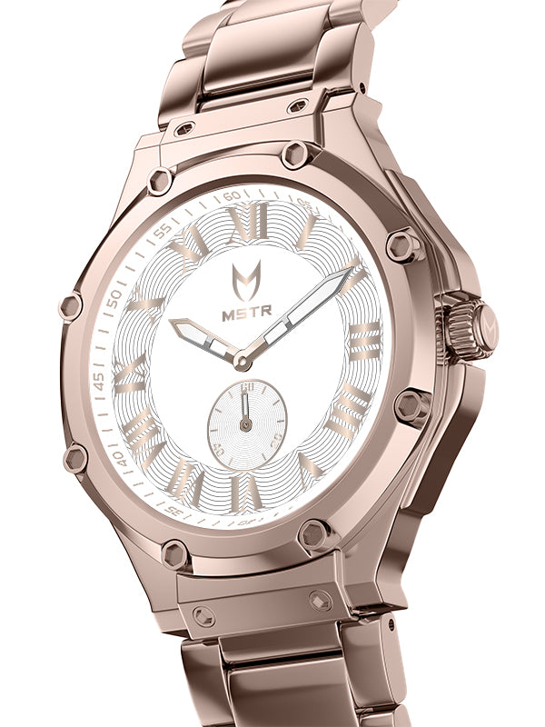 MSTR Ambassador Ultra Slim AU141SS Rose gold and white side watch render