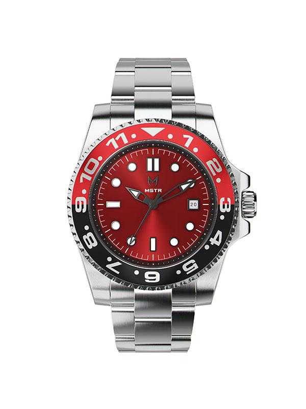 VO109SS - VOYAGER SILVER / BLACK & RED / SS BAND