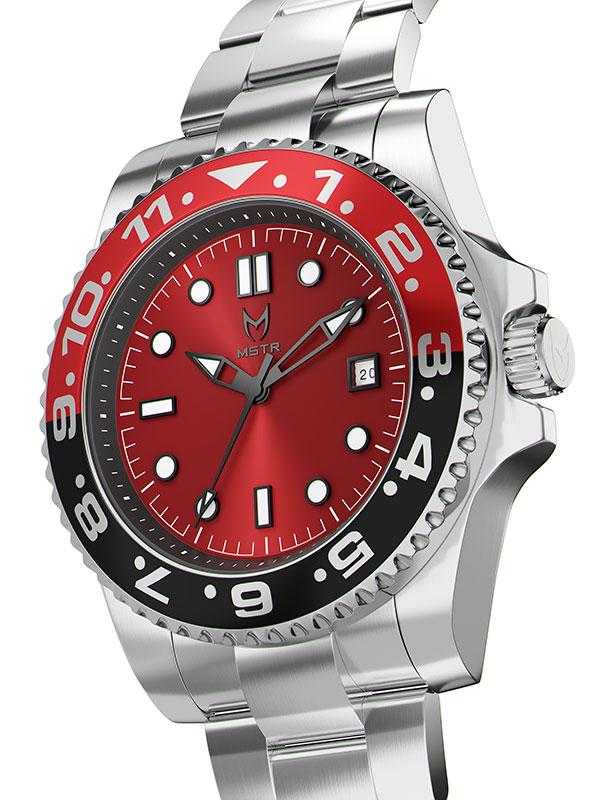 VO109SS - VOYAGER SILVER / BLACK & RED / SS BAND
