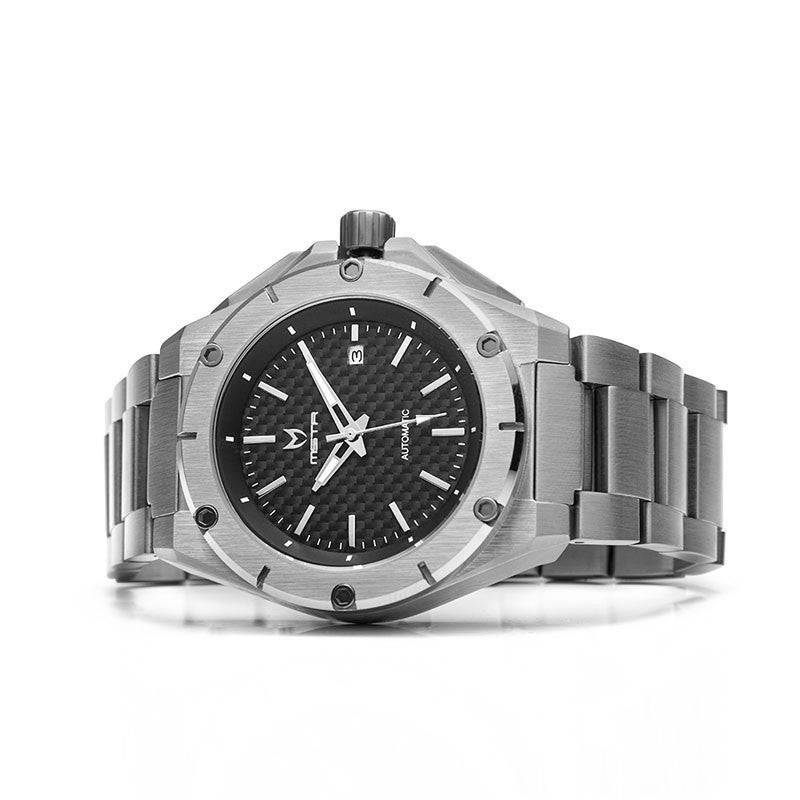 NOBLE AUTOMATIC / SILVER WITH CARBON FIBER - STAINLESS STEEL LINKS