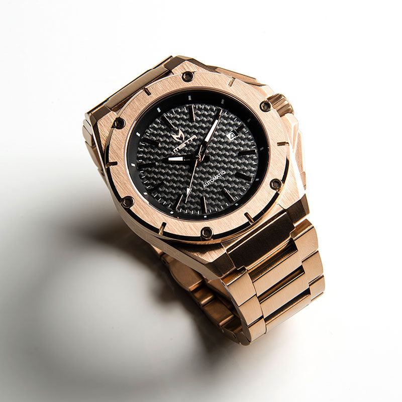 NOBLE AUTOMATIC / ROSE GOLD WITH CARBON FIBER - STAINLESS STEEL LINKS