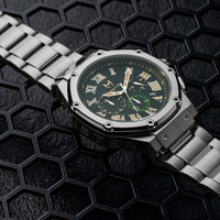 Thumbnail for AM1037SS - AMBASSADOR SILVER / GREEN / SILVER STEEL BAND WATCH