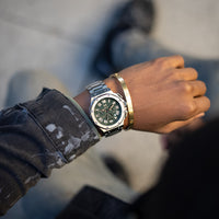 Thumbnail for AM1037SS - AMBASSADOR SILVER / GREEN / SILVER STEEL BAND WATCH