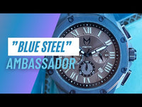AM1016LB - AMBASSADOR BLUE BRUSHED / BLACK LEATHER BAND