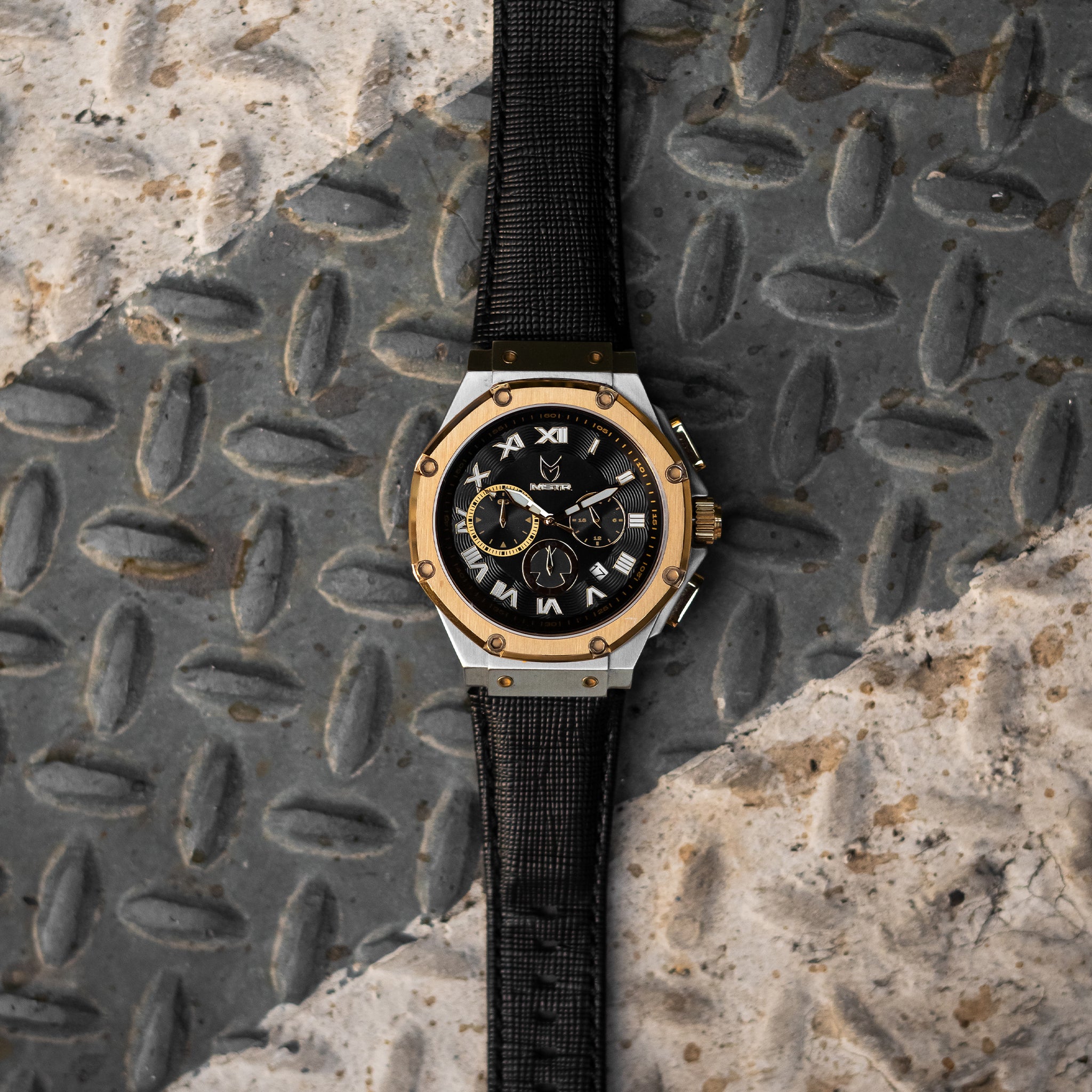 AM1053LB - AMBASSADOR SILVER & GOLD WATCH WITH LEATHER STRAP