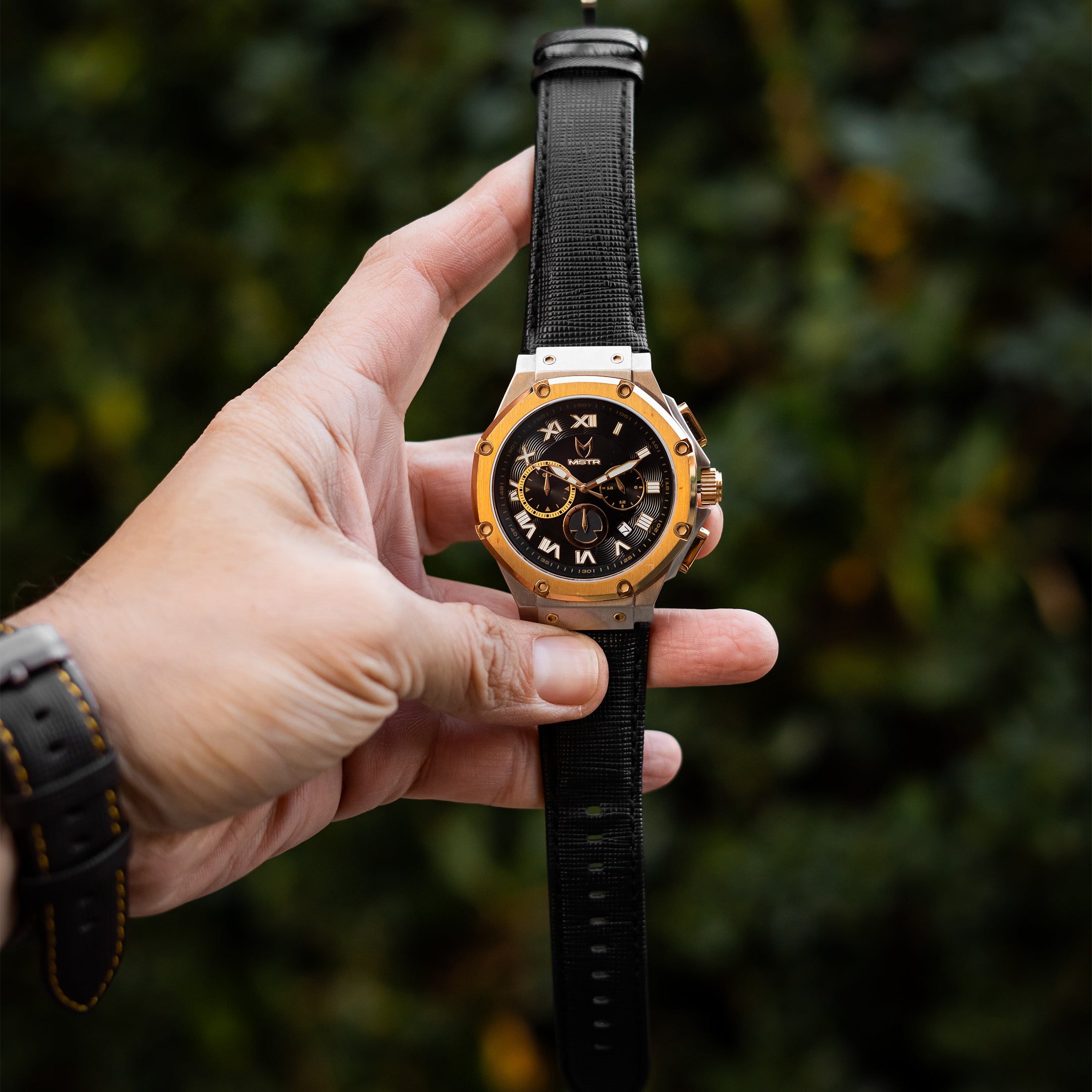 AM1053LB - AMBASSADOR SILVER & GOLD WATCH WITH LEATHER STRAP