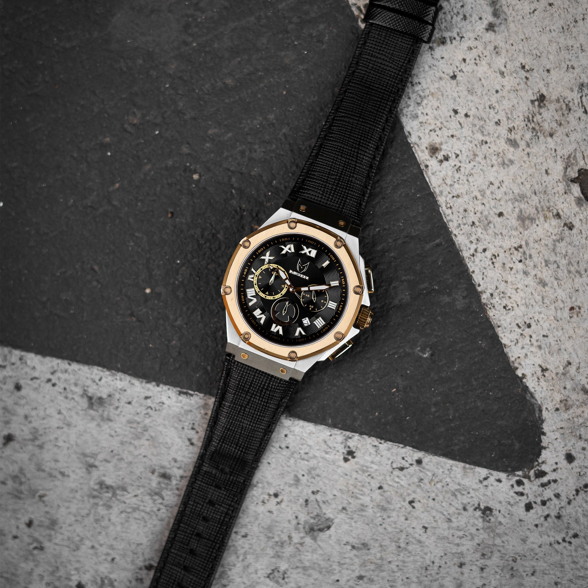 AM1053LB - AMBASSADOR SILVER & GOLD WATCH WITH LEATHER STRAP