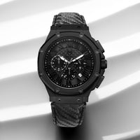 Thumbnail for AM1036CF- AMBASSADOR BLACK / CF STYLE LEATHER BAND WATCH