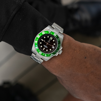 Thumbnail for MSTR Voyager VO124SS silver and green automatic watch on model wrist