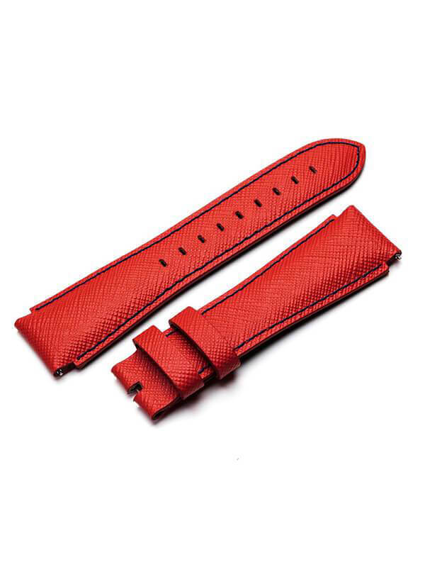 SB243SB - RED ITALIAN LEATHER BAND / BLUE STITCHING