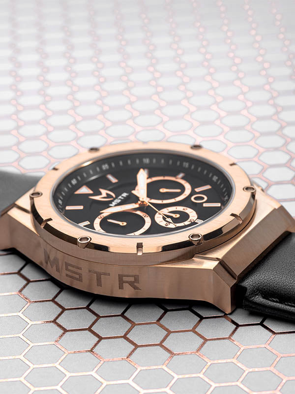 AM262LB - MK4 ROSE GOLD WATCH / BLACK LEATHER BAND