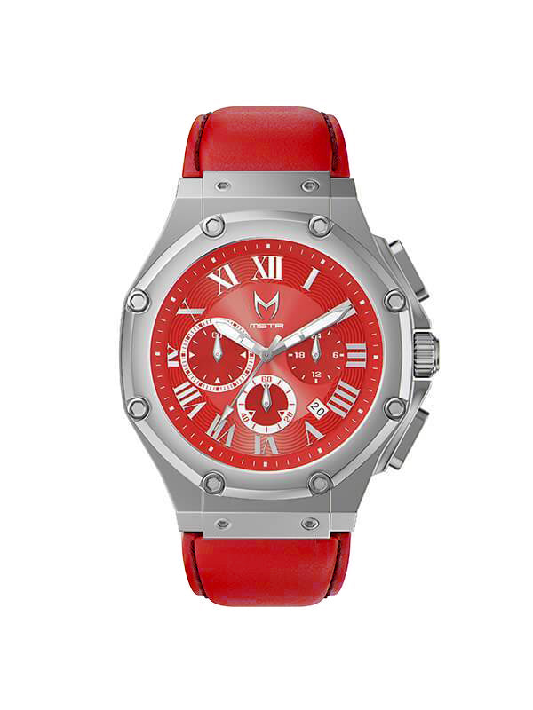 AM1022LB - AMBASSADOR SILVER / RED WATCH / LEATHER BAND