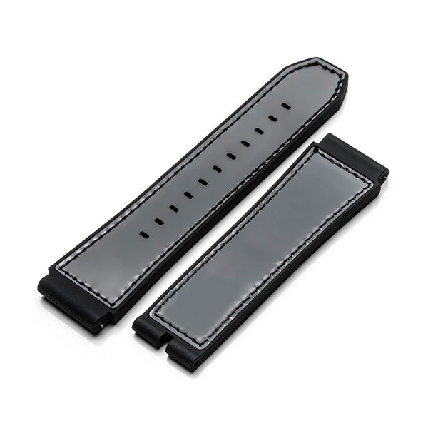 SB217RPL - BLACK PATENT LEATHER RUBBER BAND / BLACK STITCH