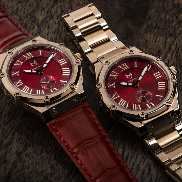 AU114SS- ULTRA ROSE GOLD  / RED / SS BAND