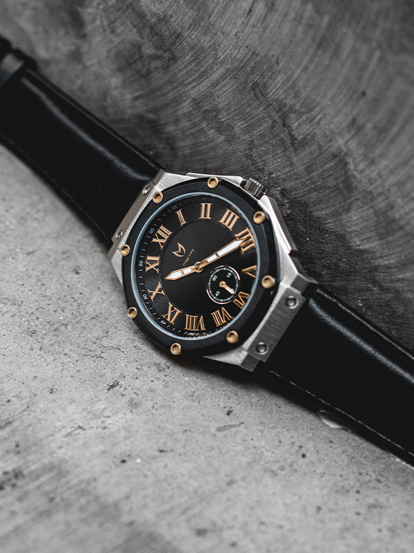 AU115LB- ULTRA SLIM SILVER / BLACK / LEATHER BAND