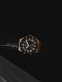 Thumbnail for AU116CB- ULTRA ROSE GOLD / BLACK / LEATHER BAND