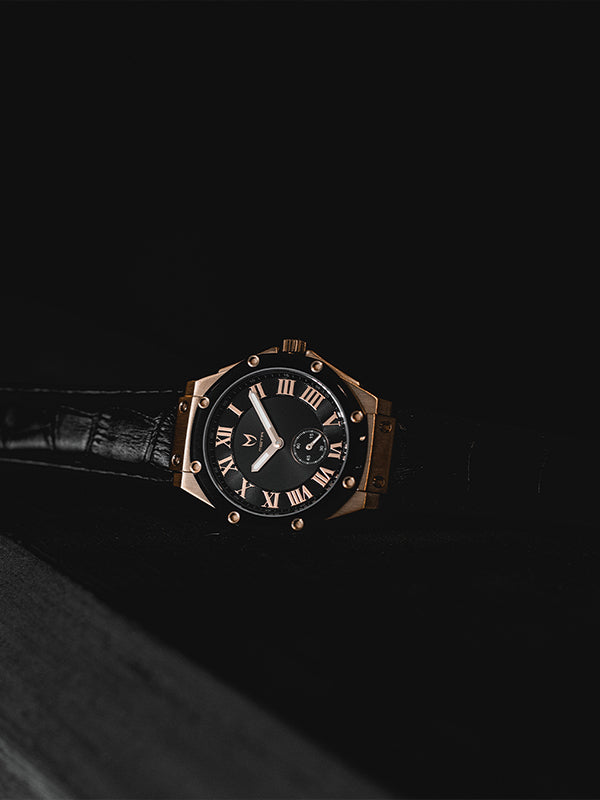 AU116CB- ULTRA ROSE GOLD / BLACK / LEATHER BAND
