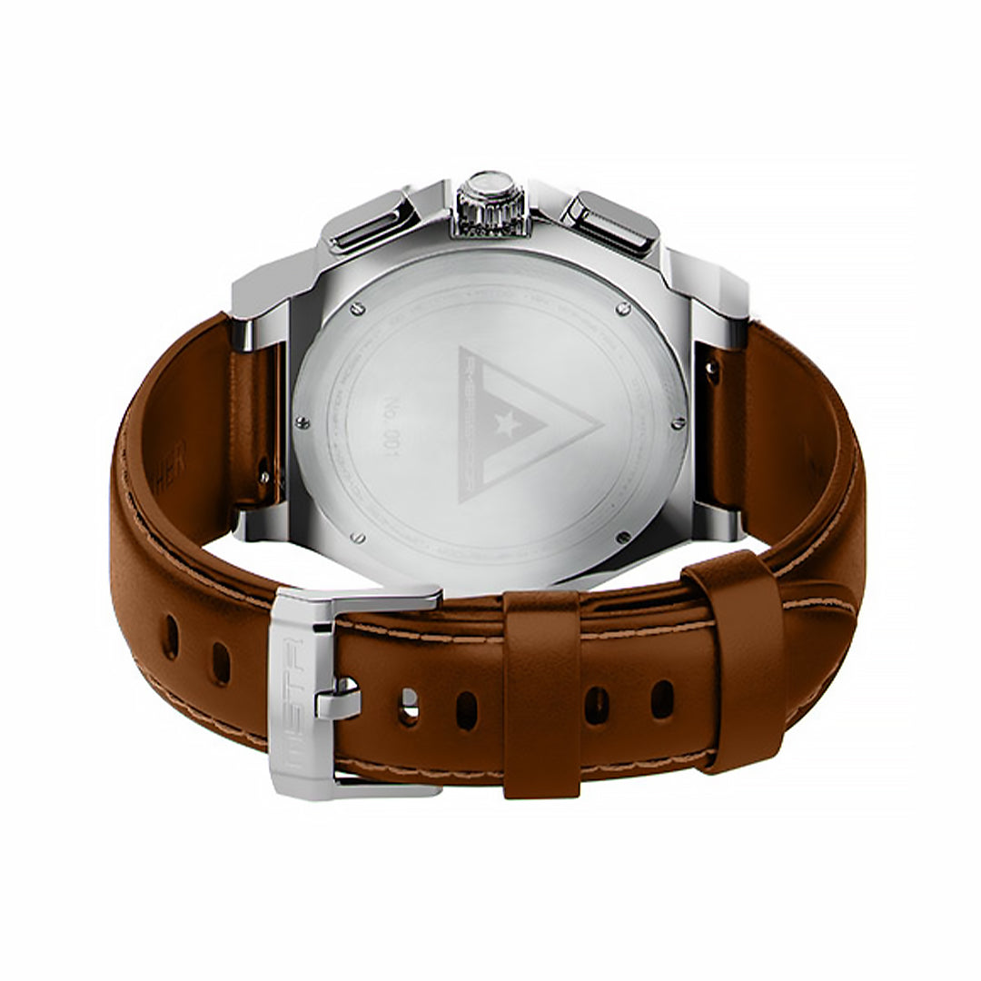 MSTR Ambassador 1037LB Silver watch with leather band back render