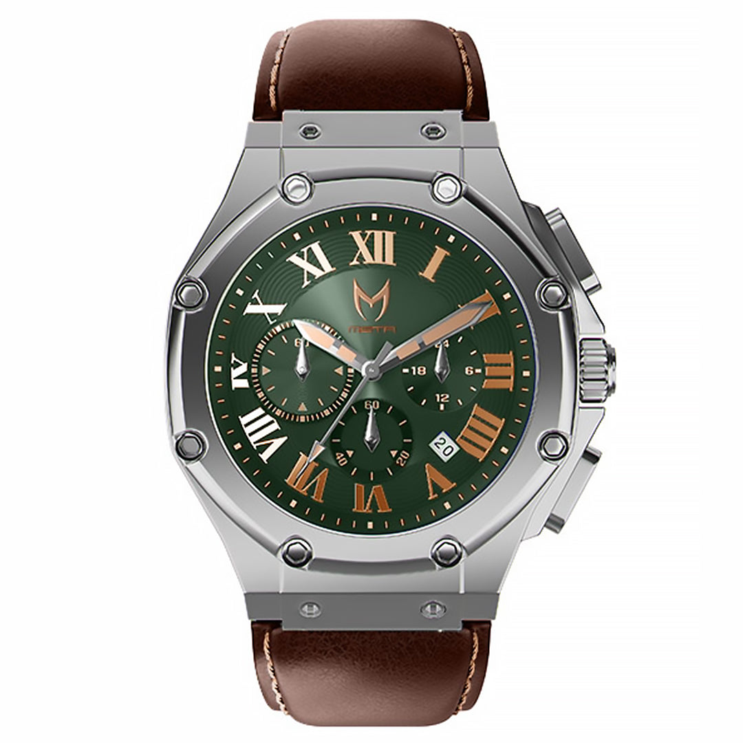 MSTR Ambassador 1037LB Silver watch with leather band front render