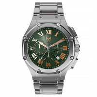 Thumbnail for AM1037SS - AMBASSADOR SILVER / GREEN / SILVER STEEL BAND WATCH