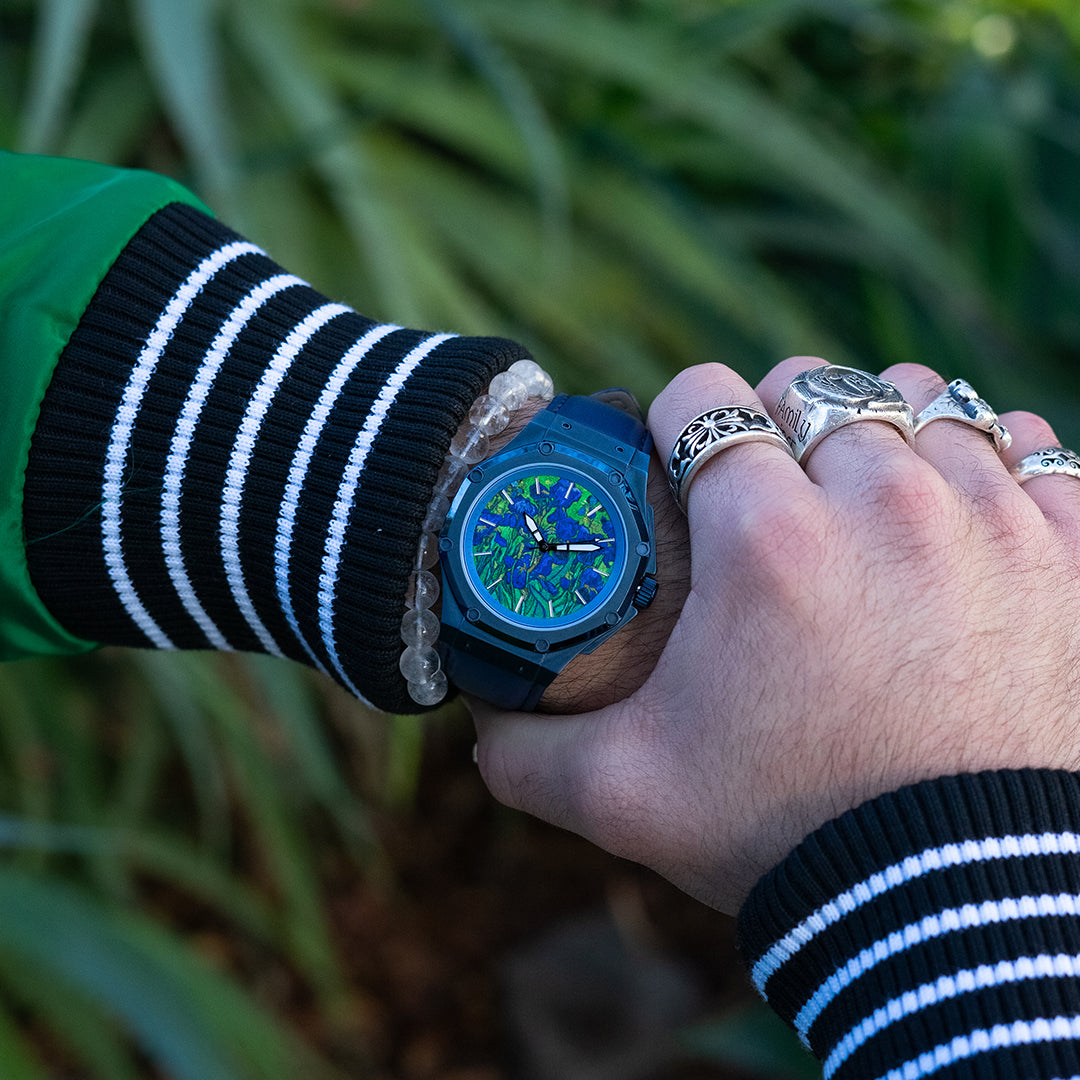 blue watch on wrist