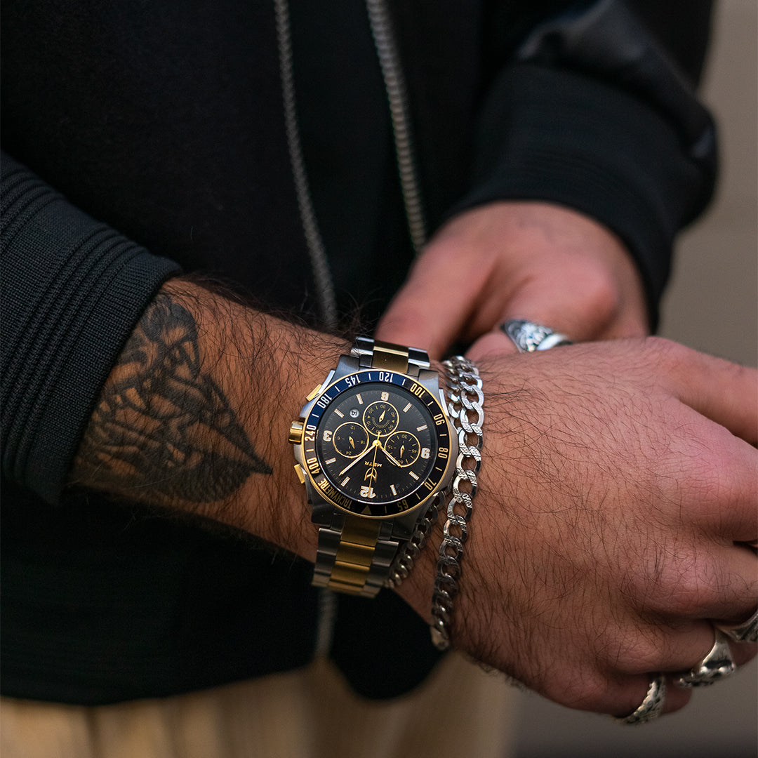 MSTR GT GT006SS Silver and Gold watch on models wrist
